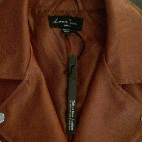NWT Faux Leather Cognac Biker Jacket - Picture 3 of 4